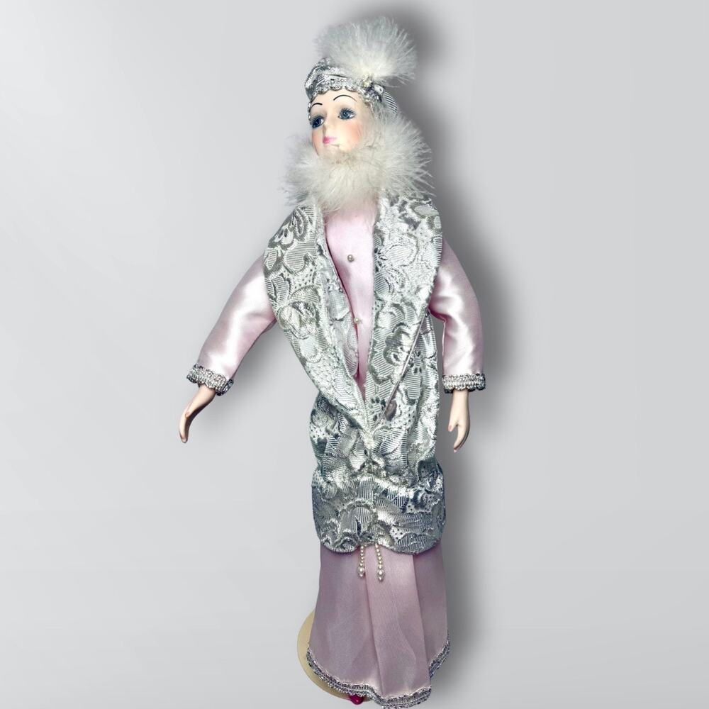 Vintage Silvestri Porcelain Hand Painted Victorian Feathered Doll